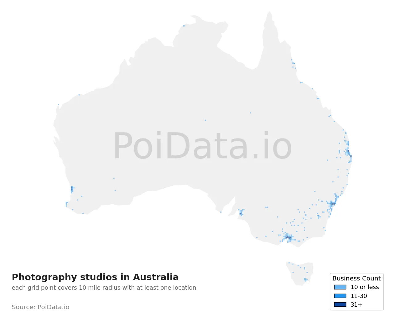 Photography studio density map for Australia