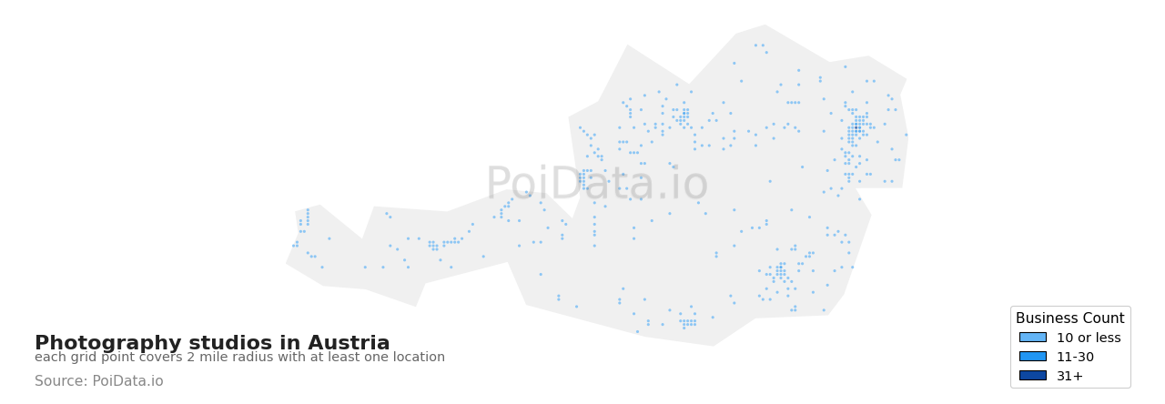 Photography studio density map for Austria