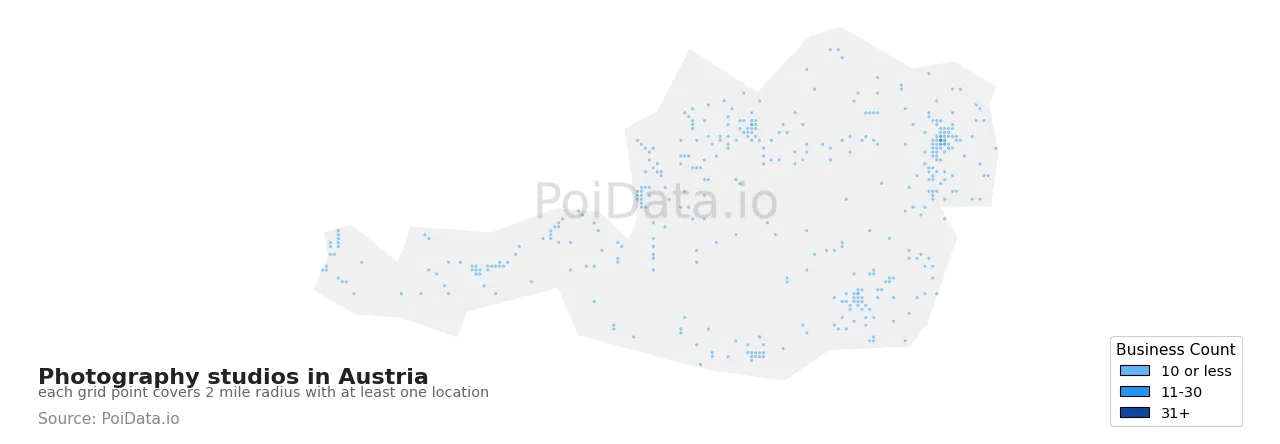 Photography studio density map for Austria