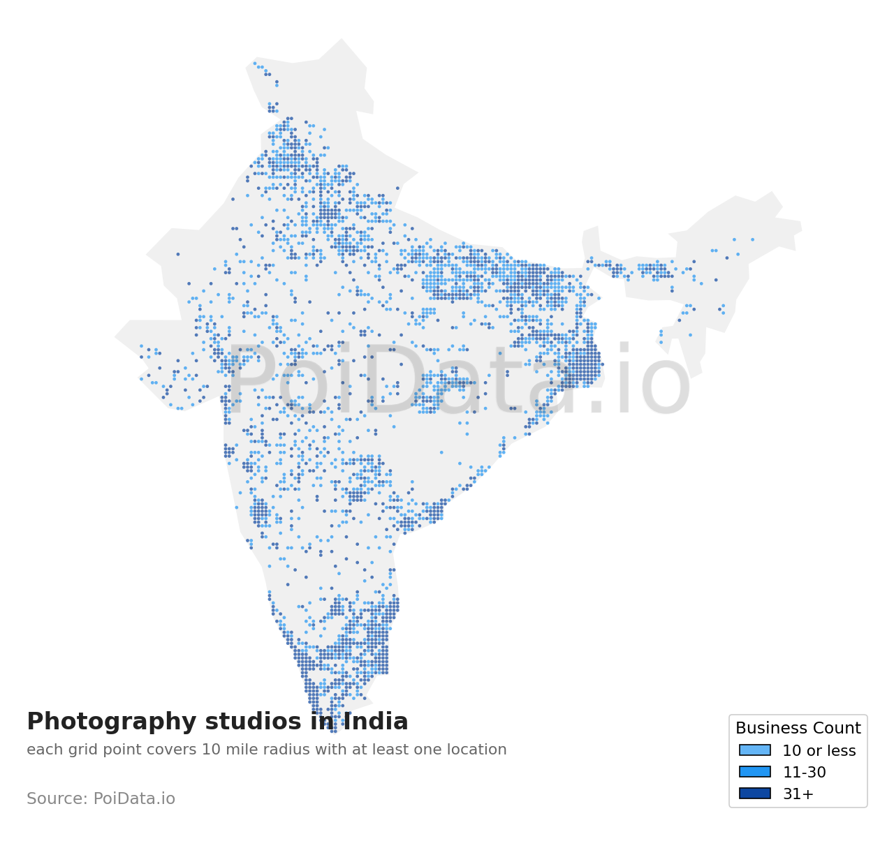 Photography studio density map for India