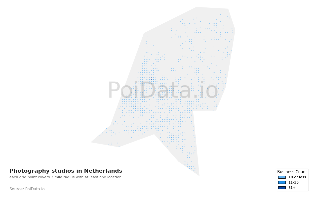 Photography studio density map for Netherlands