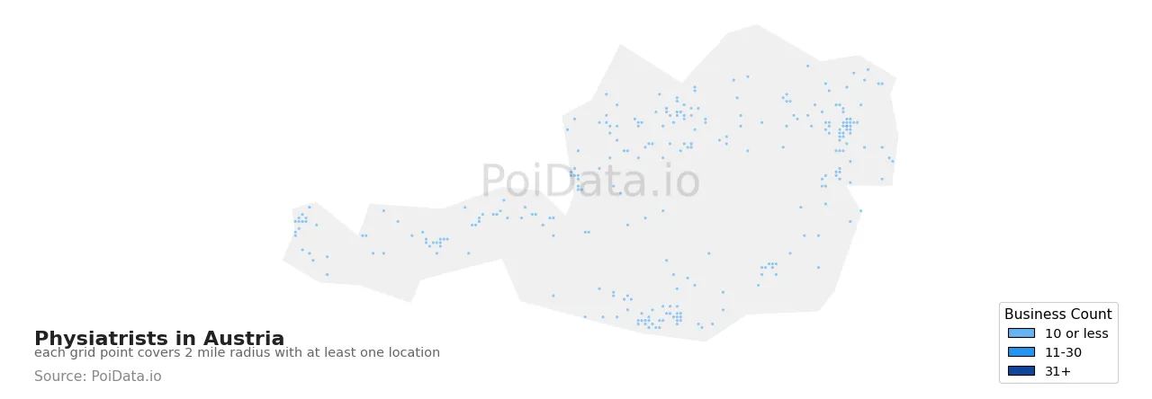Physiatrist density map for Austria