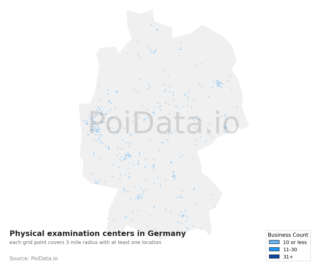 Physical examination center density map for Germany