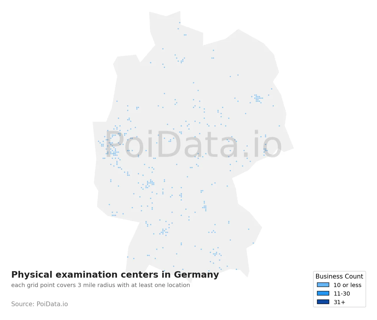 Physical examination center density map for Germany