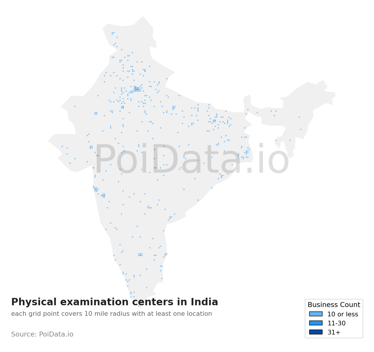 Physical examination center density map for India