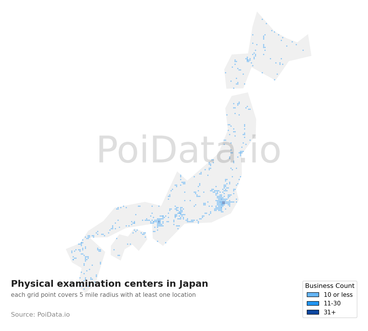 Physical examination center density map for Japan