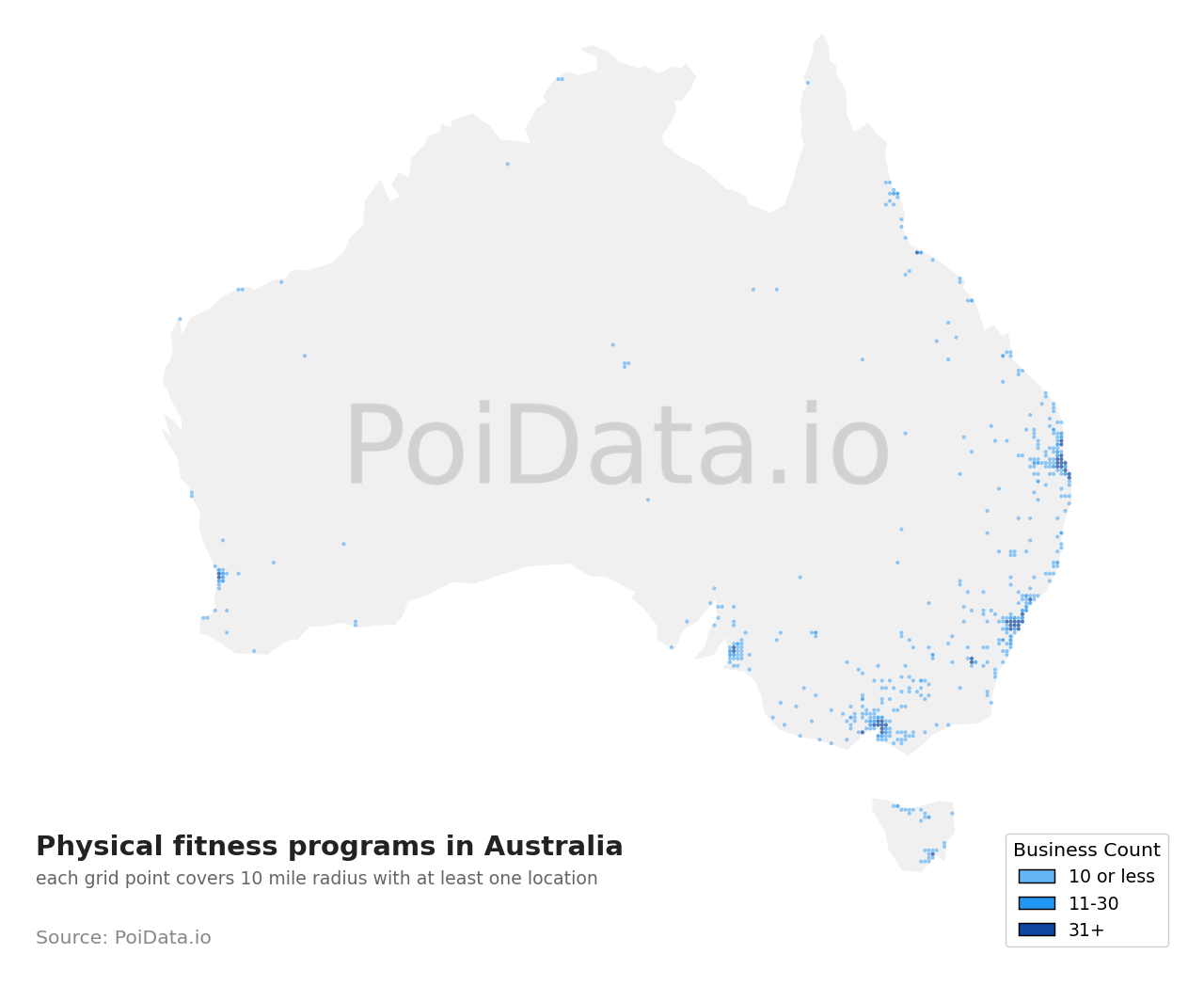 Physical fitness program density map for Australia