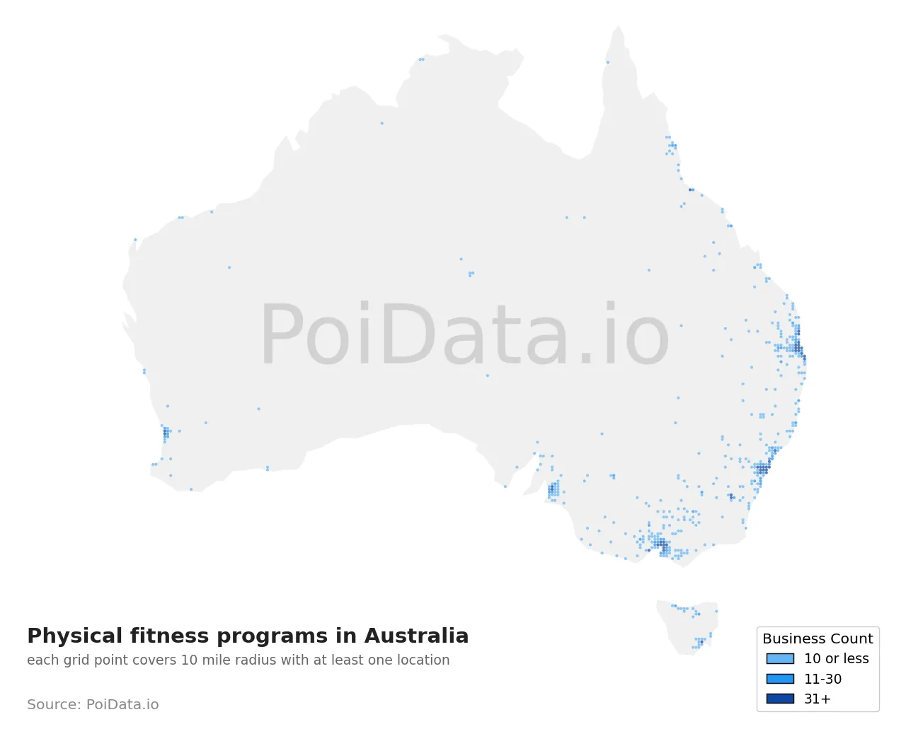 Physical fitness program density map for Australia