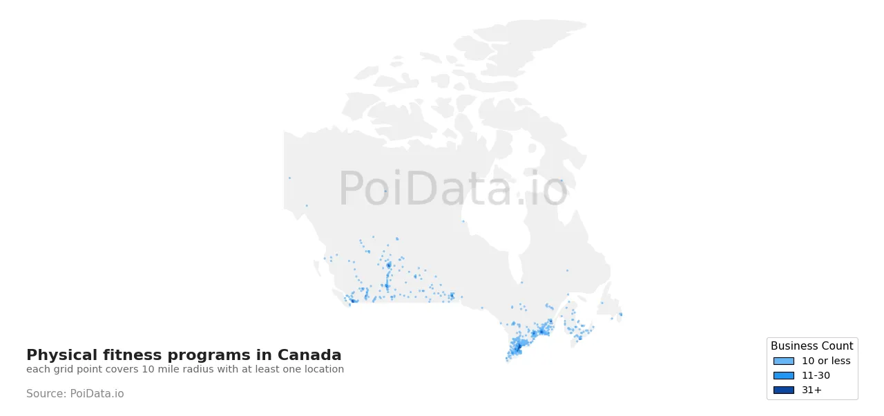 Physical fitness program density map for Canada
