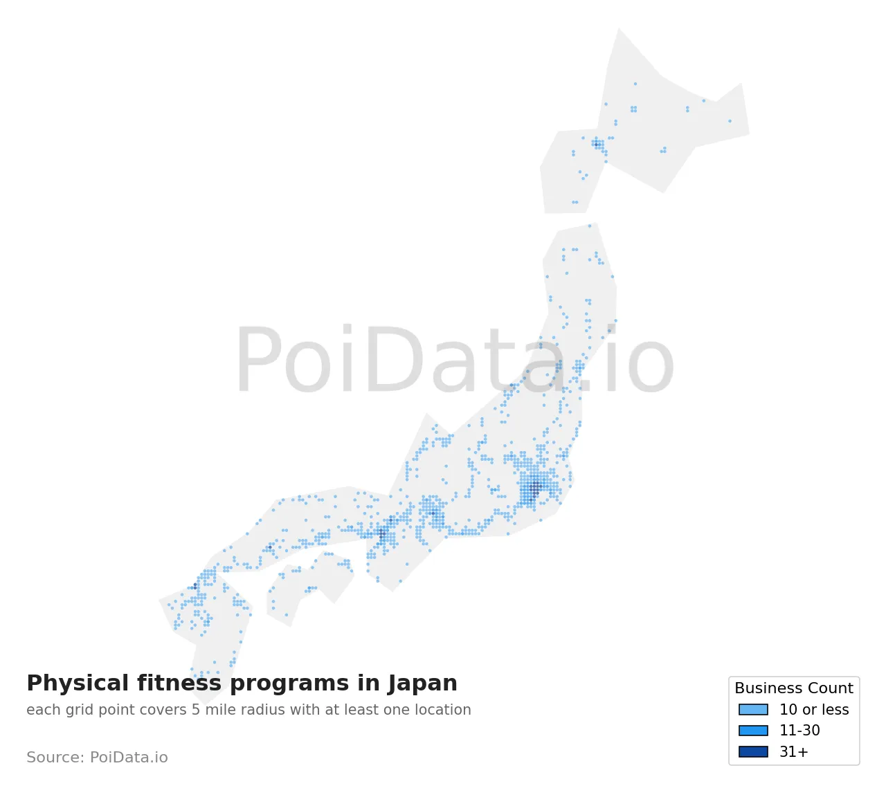 Physical fitness program density map for Japan