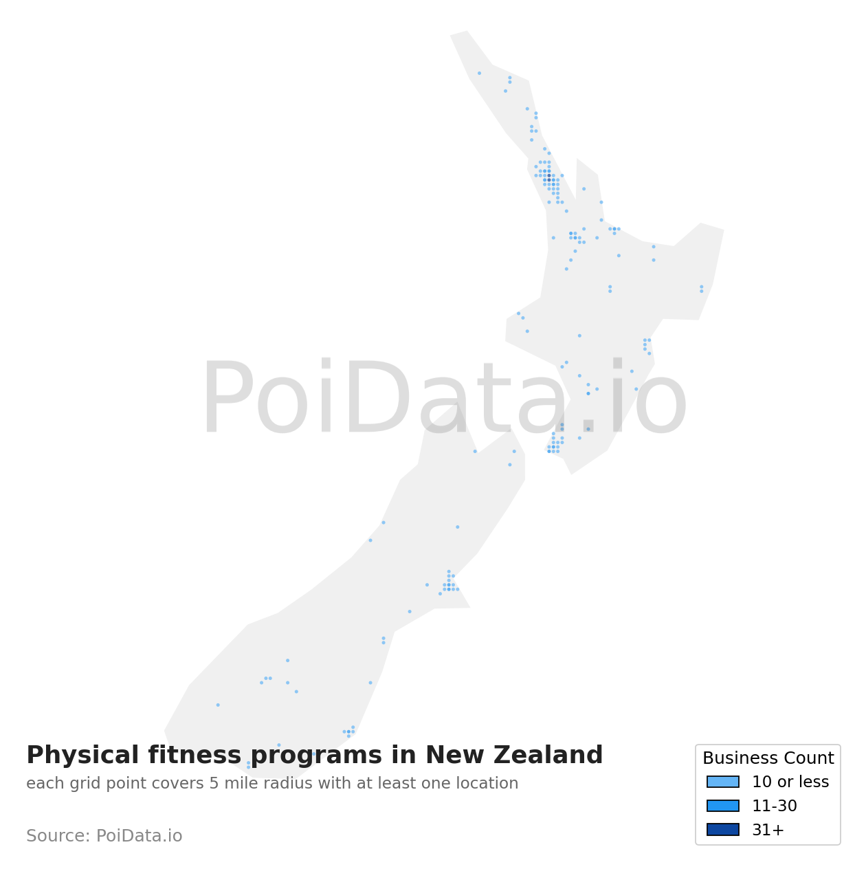 Physical fitness program density map for New Zealand