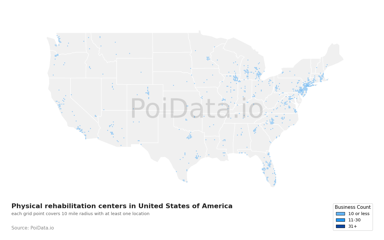 Physical rehabilitation center density map for Ohio, United States