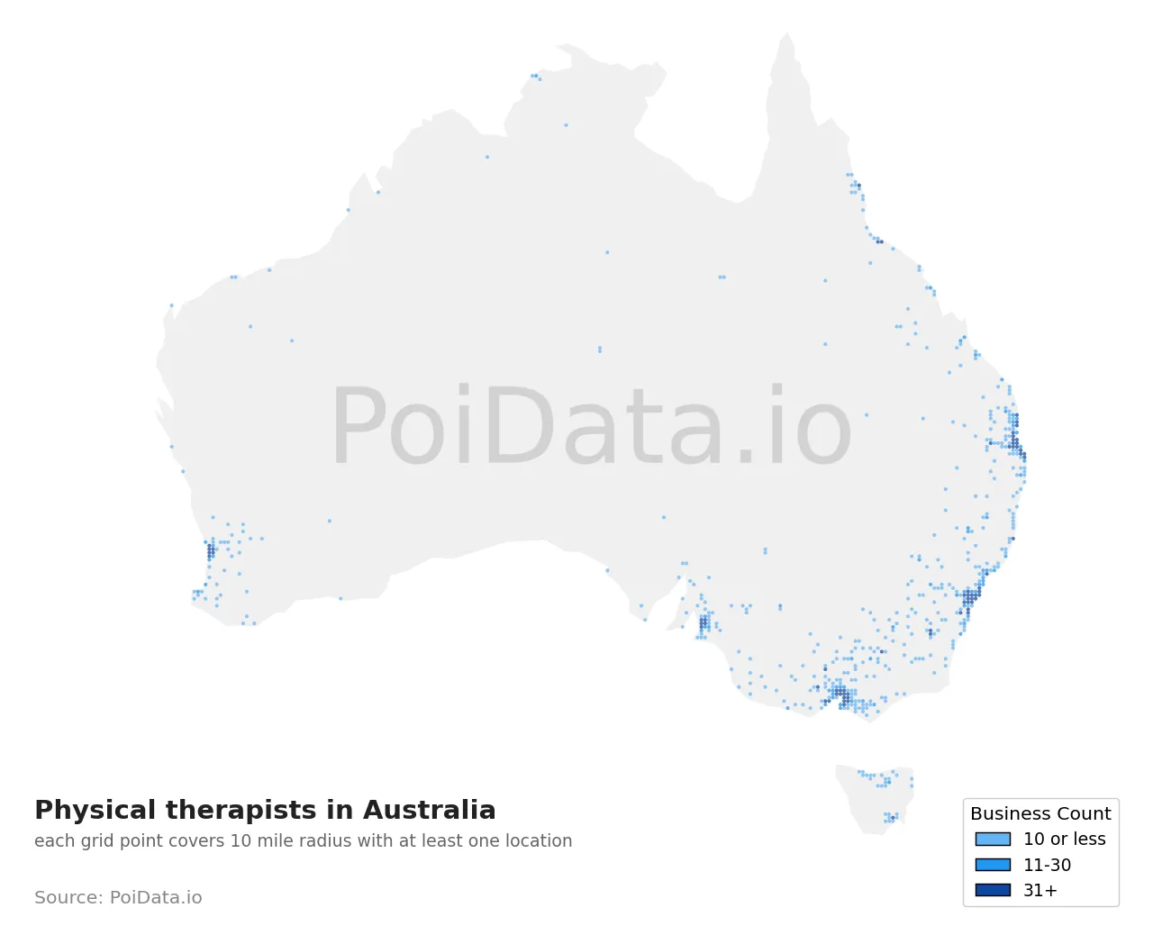 Physical therapist density map for Australia