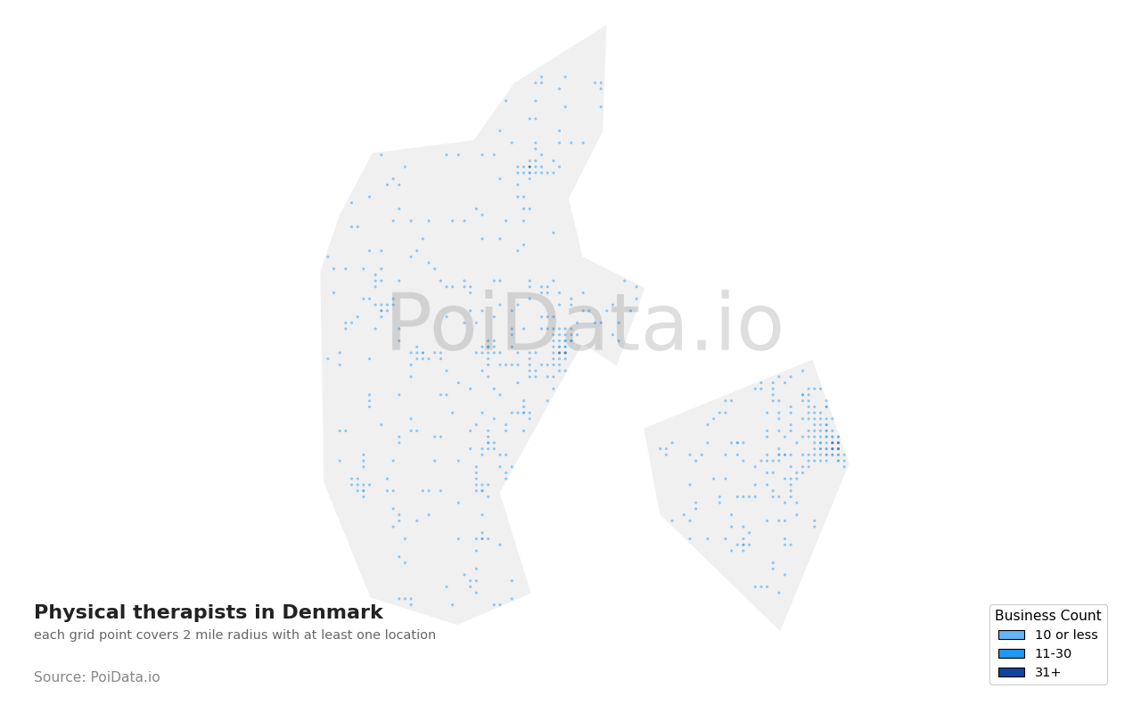 Physical therapist density map for Denmark