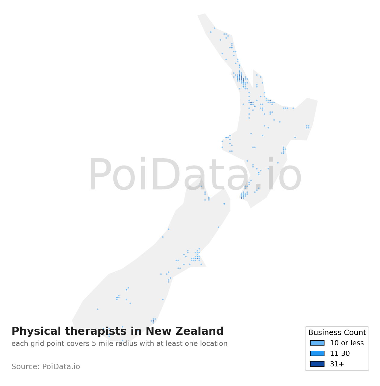 Physical therapist density map for New Zealand
