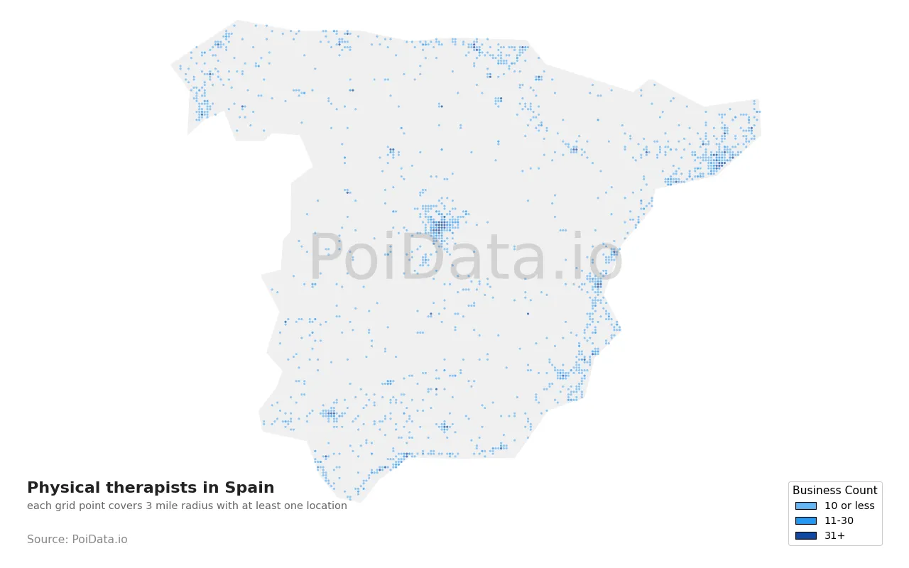 Physical therapist density map for Spain