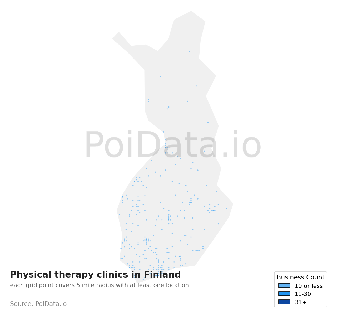 Physical therapy clinic density map for Finland