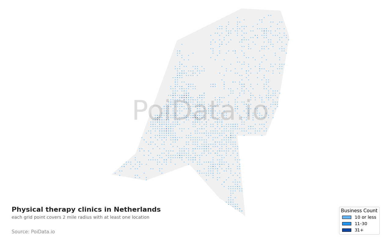 Physical therapy clinic density map for Netherlands