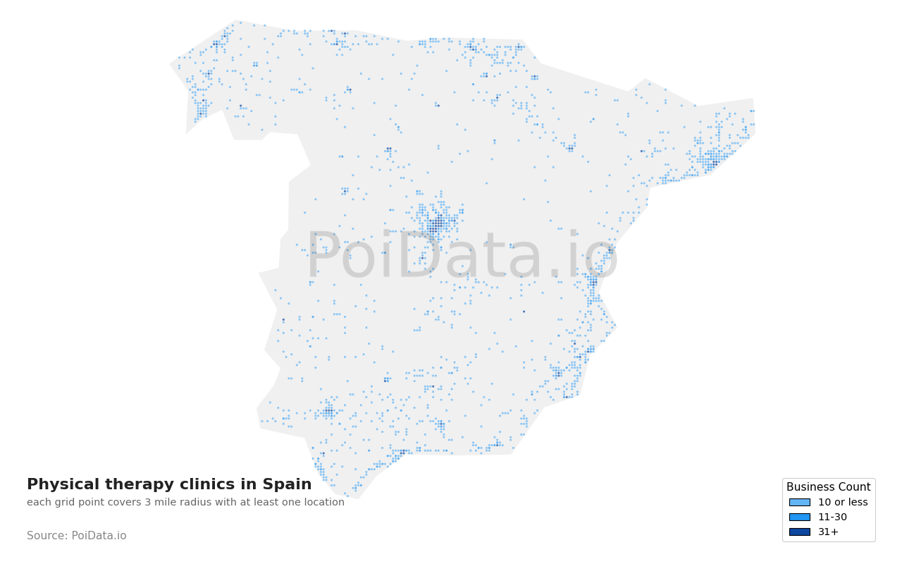 Physical therapy clinic density map for Spain