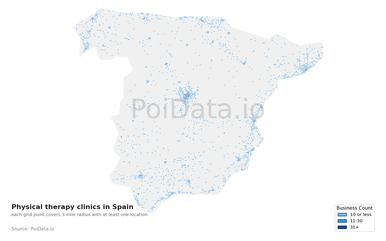 Physical therapy clinic density map for Spain