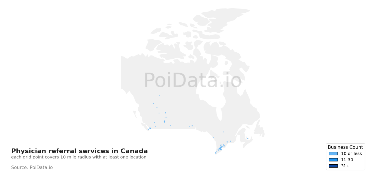 Physician referral service density map for Canada
