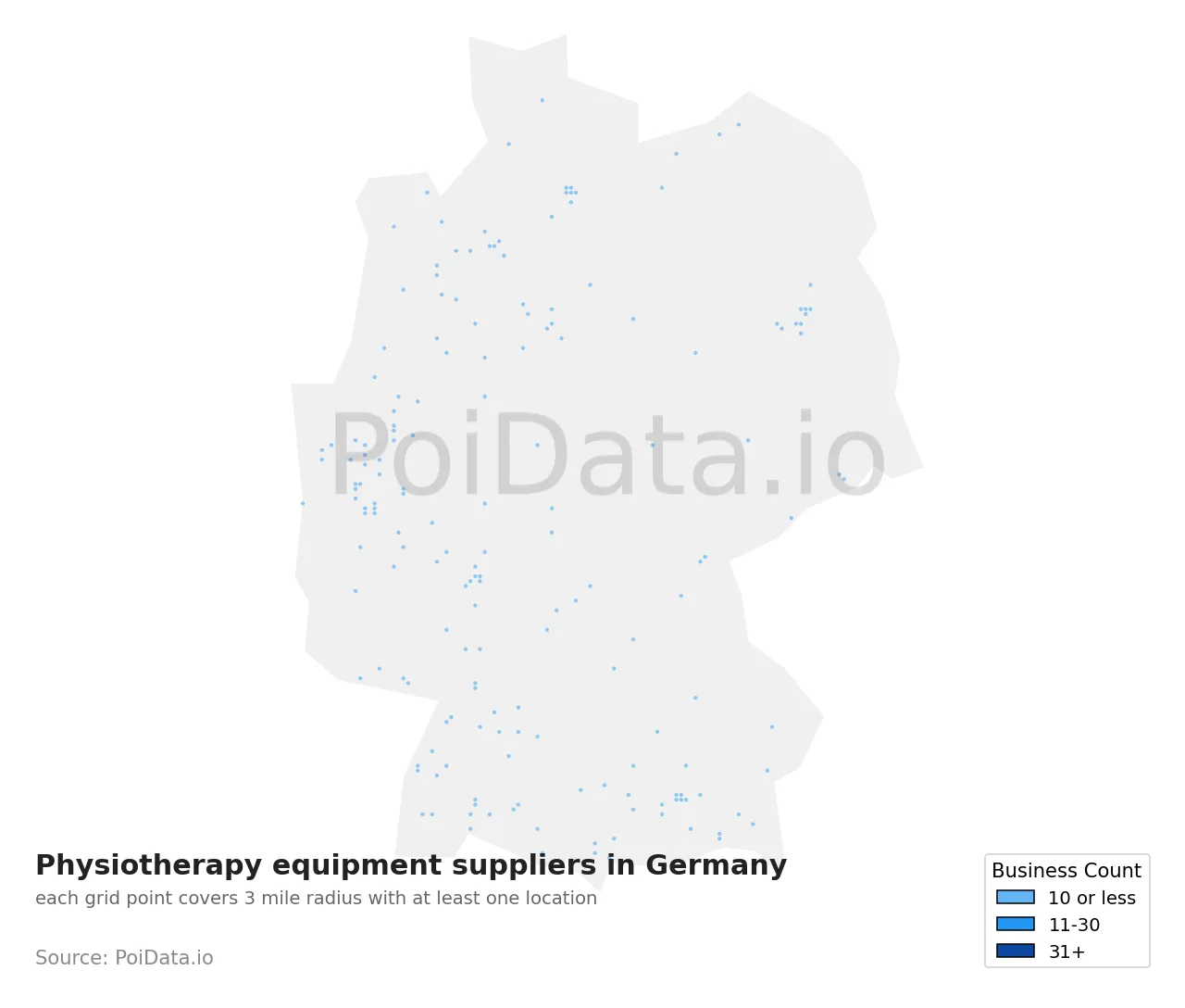 Physiotherapy equipment supplier density map for Germany
