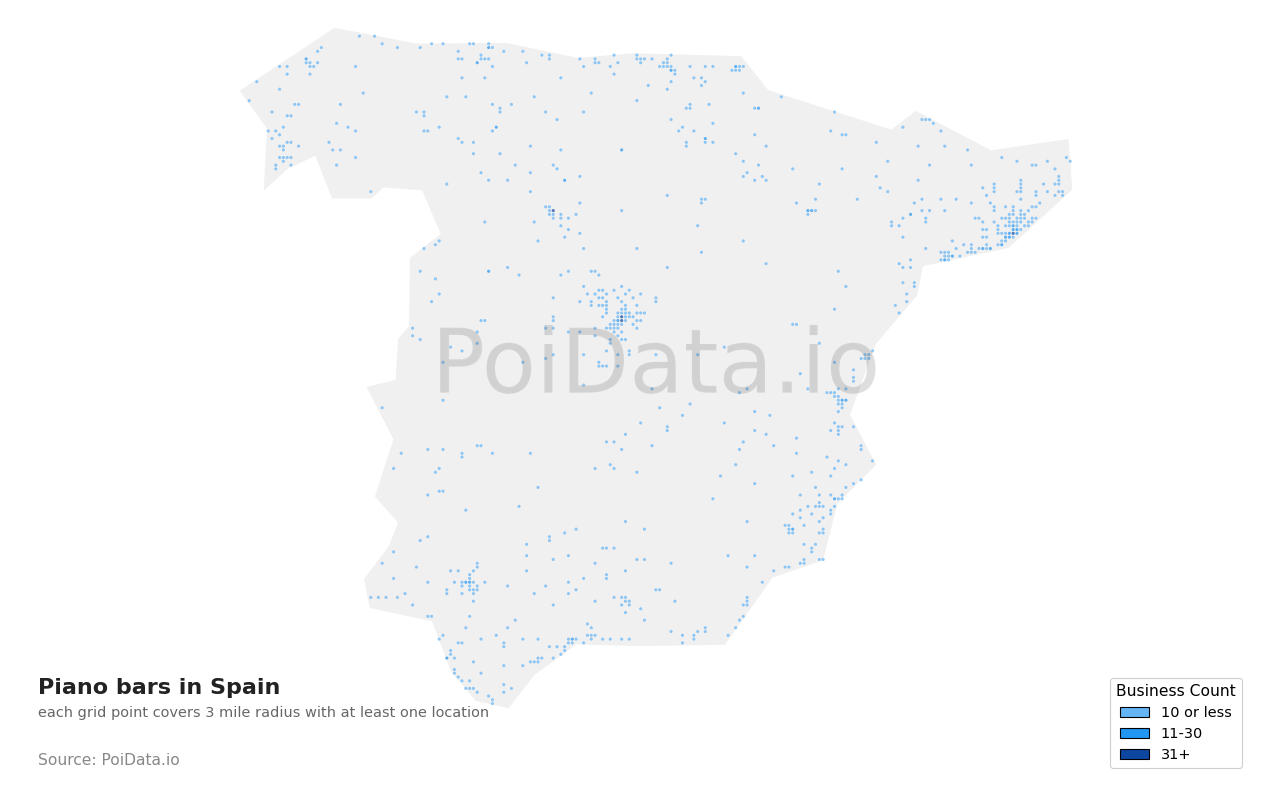 Piano bar density map for Spain