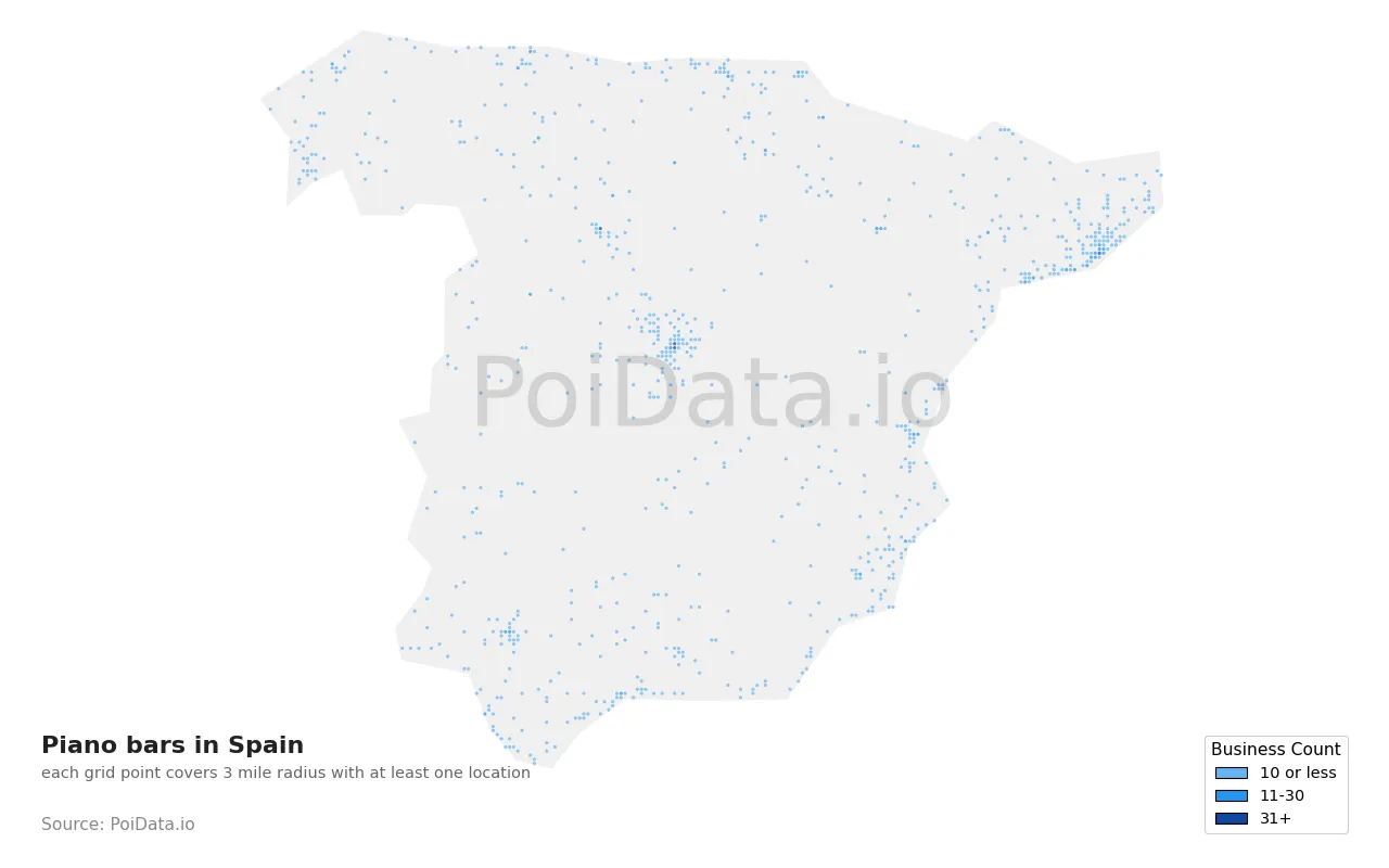 Piano bar density map for Spain