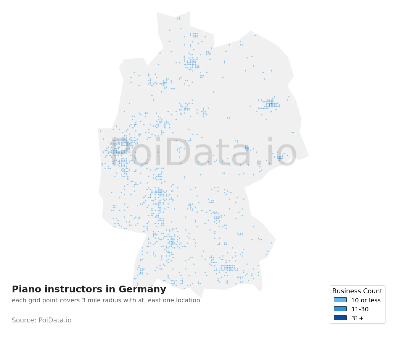 Piano instructor density map for Germany