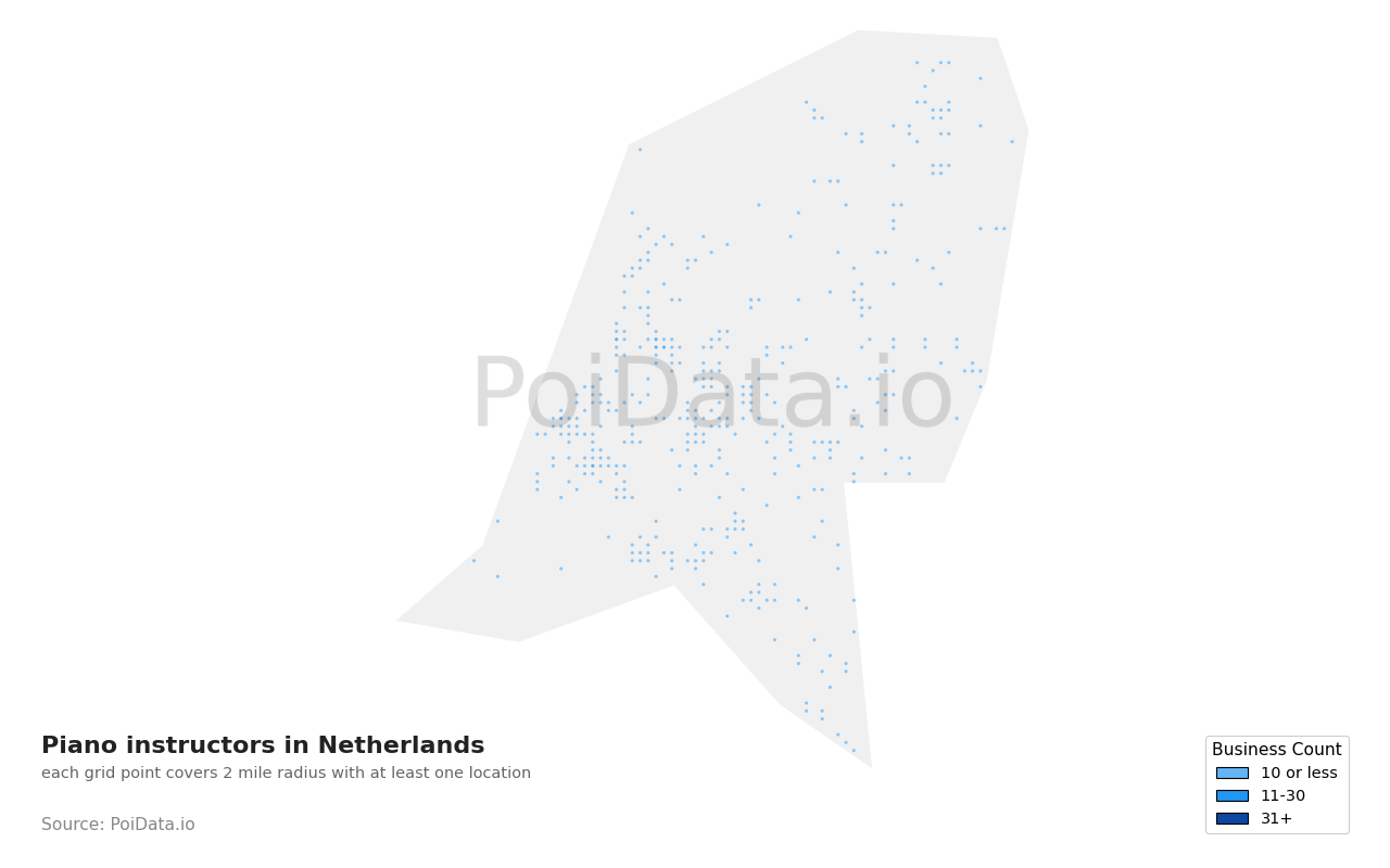 Piano instructor density map for Netherlands
