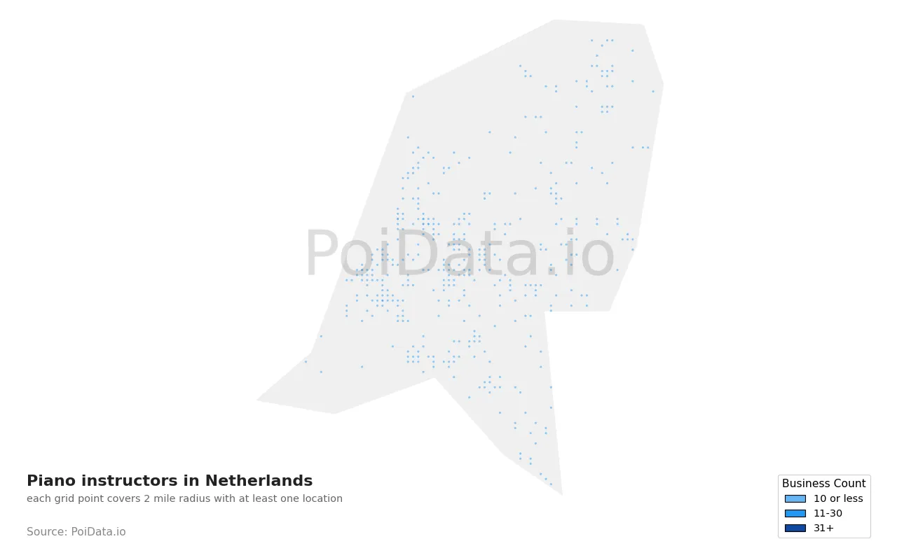 Piano instructor density map for Netherlands
