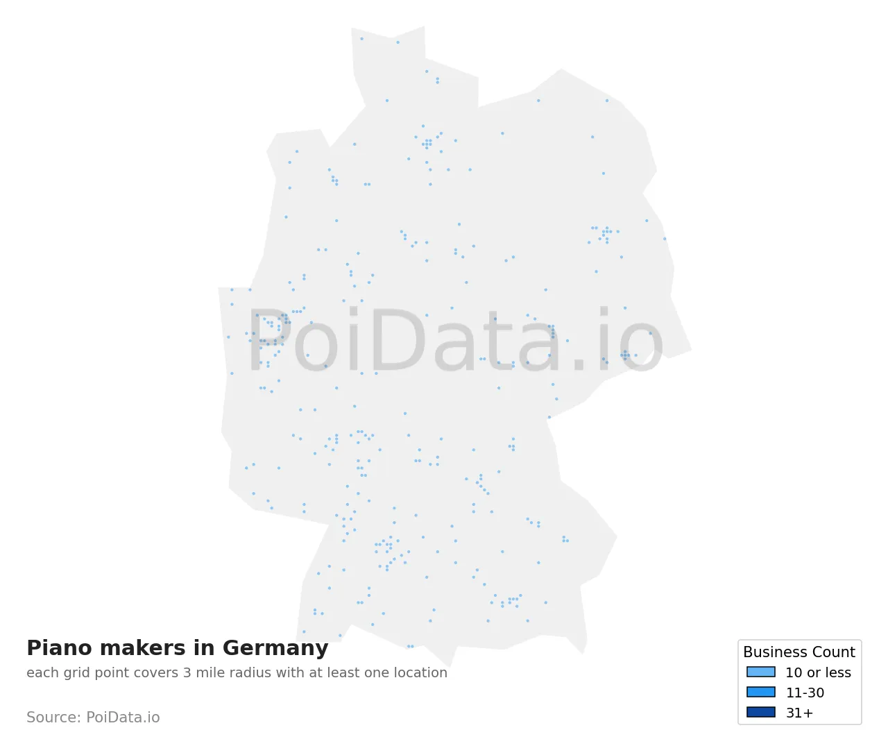 Piano maker density map for Germany