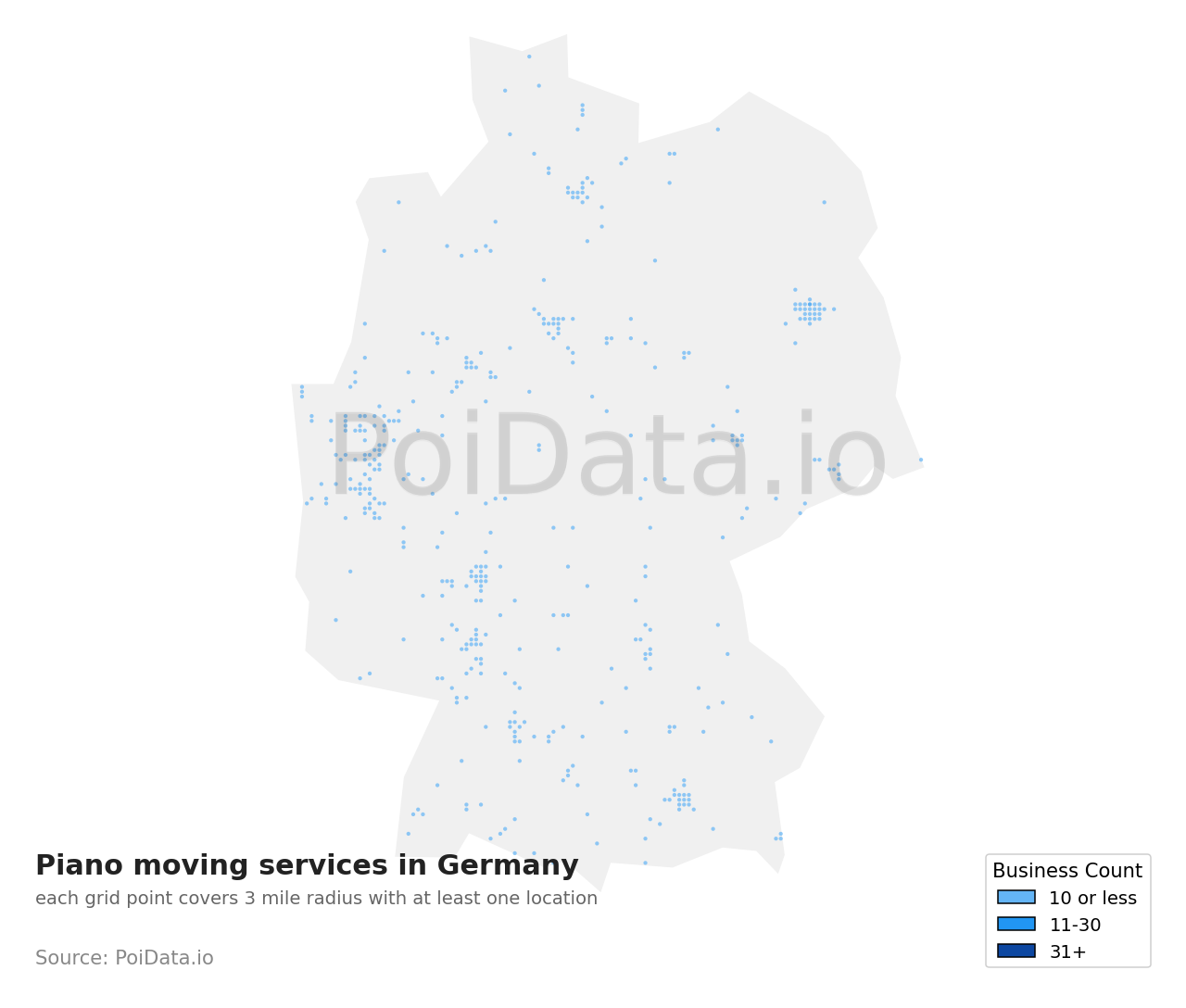 Piano moving service density map for Germany