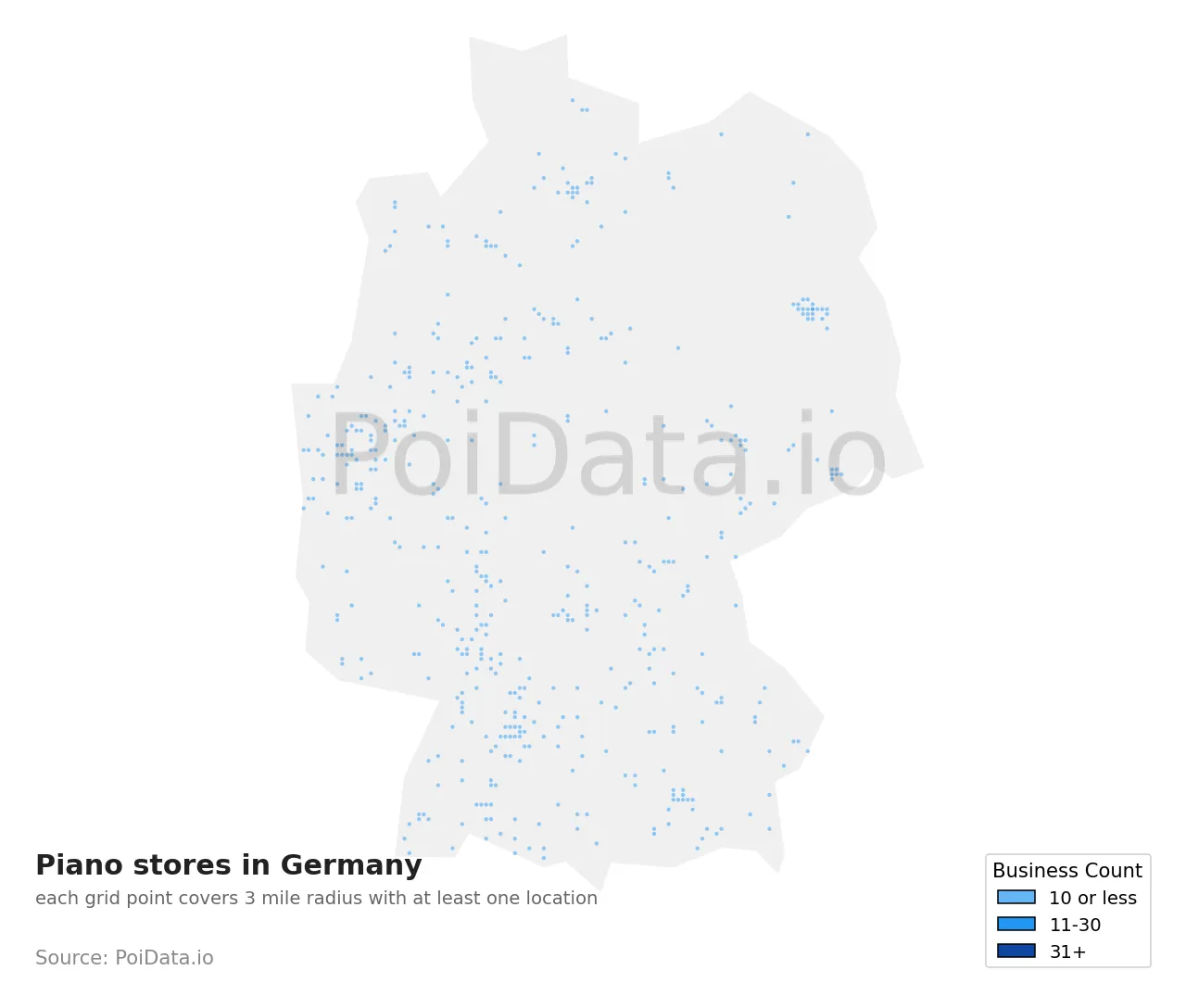 Piano store density map for Germany