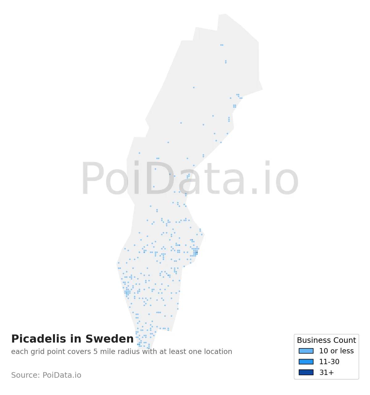 Picadeli density map for Sweden