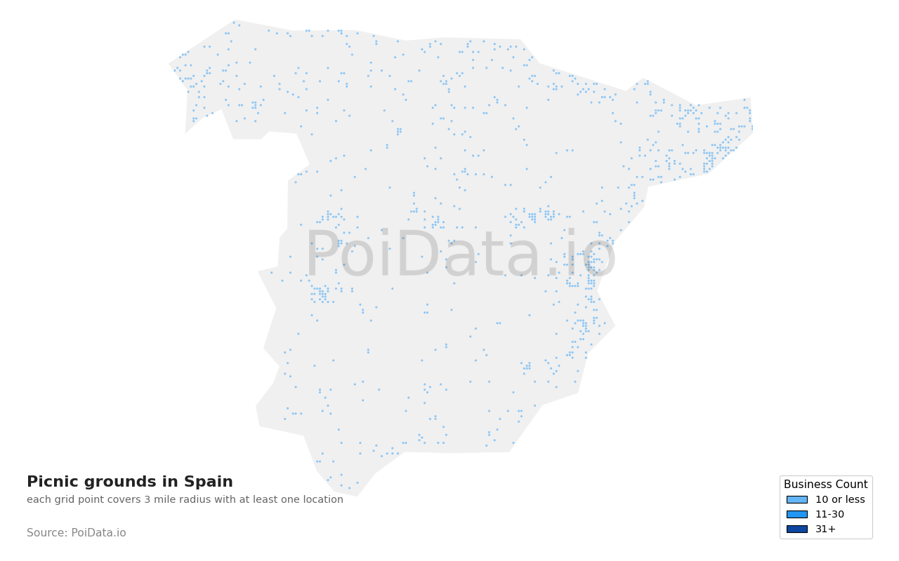 Picnic ground density map for Spain