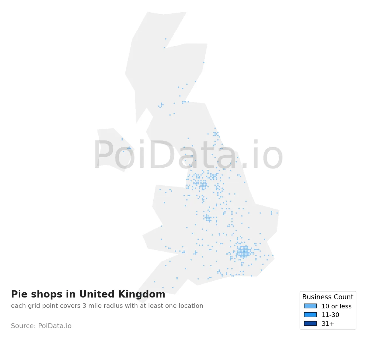 Pie shop density map for United Kingdom