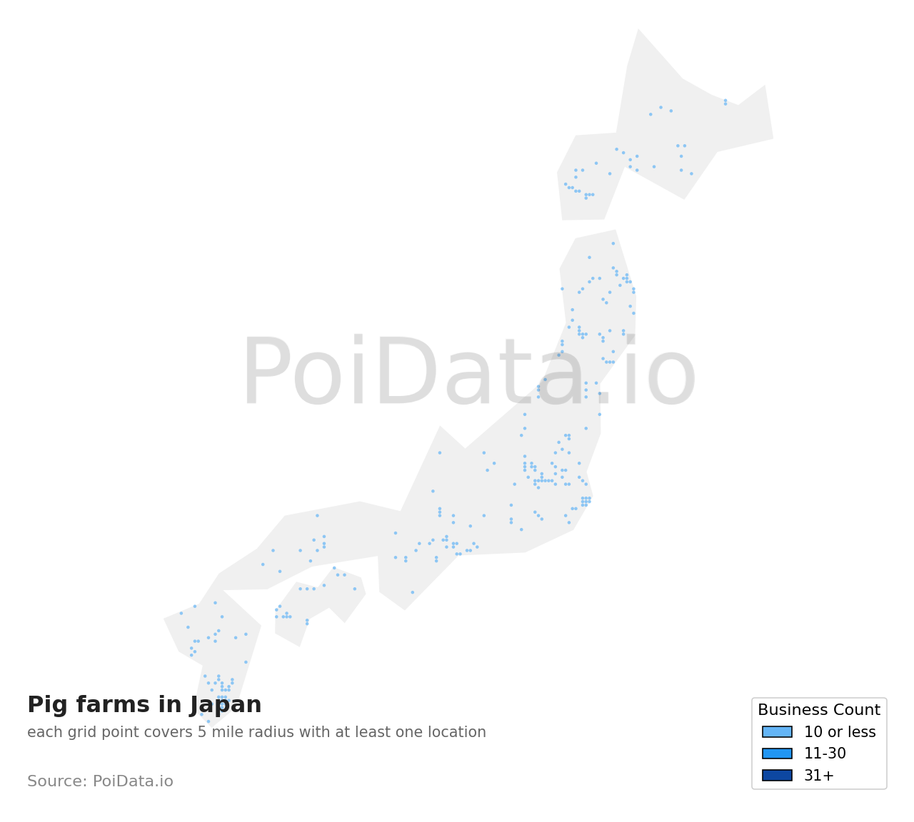 Pig farm density map for Miyagi, Japan