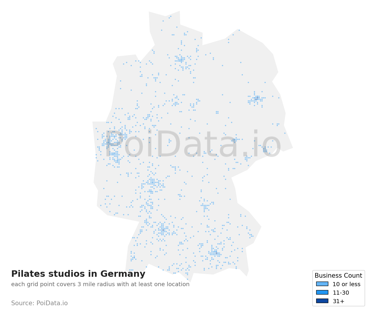 Pilates studio density map for Germany