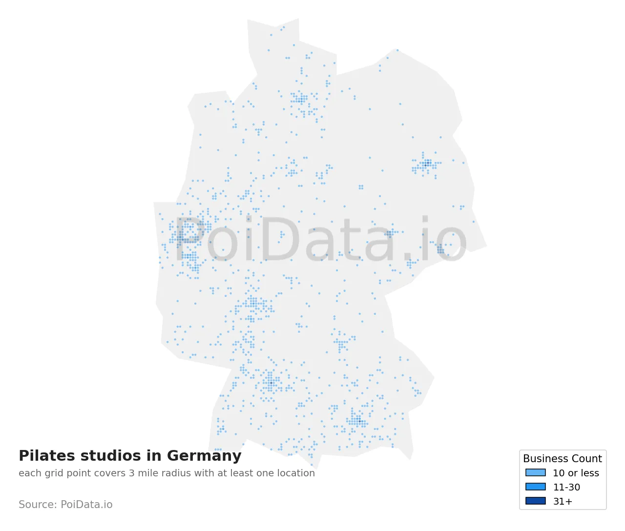 Pilates studio density map for Germany