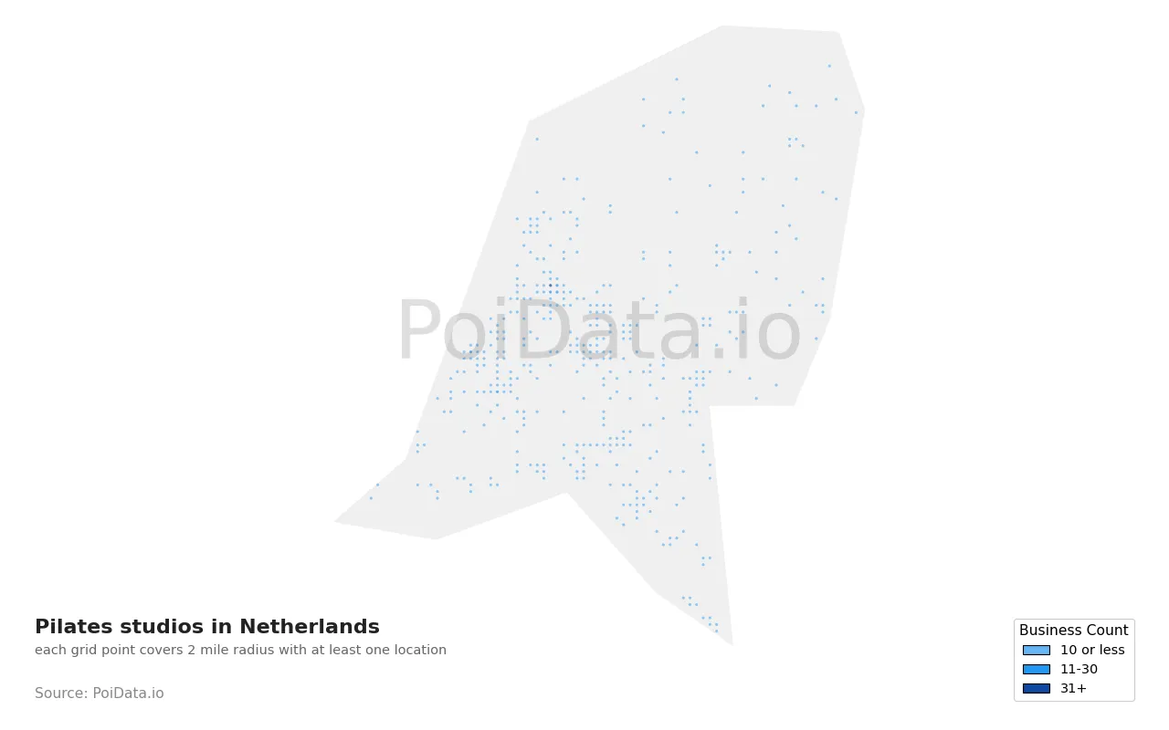 Pilates studio density map for Netherlands