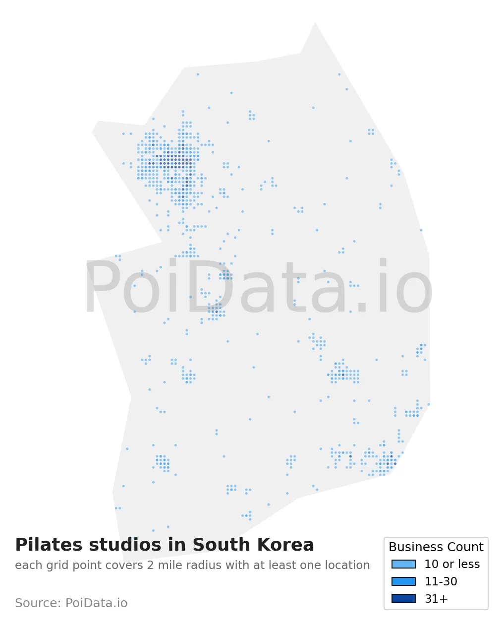 Pilates studio density map for South Korea
