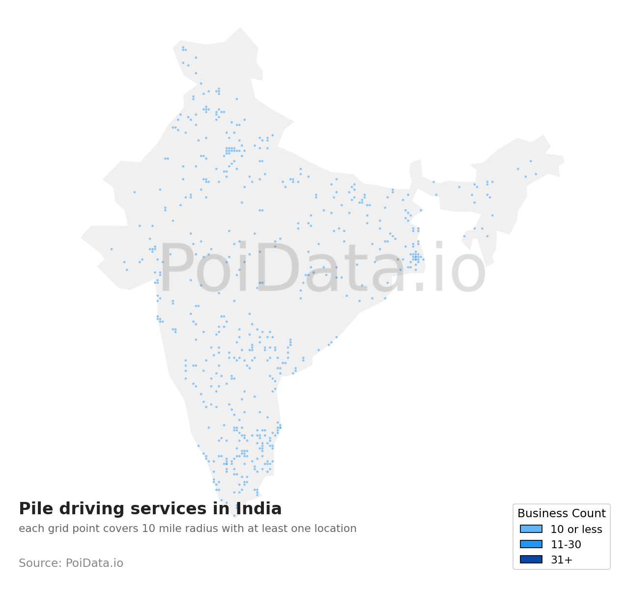 Pile driving service density map for India