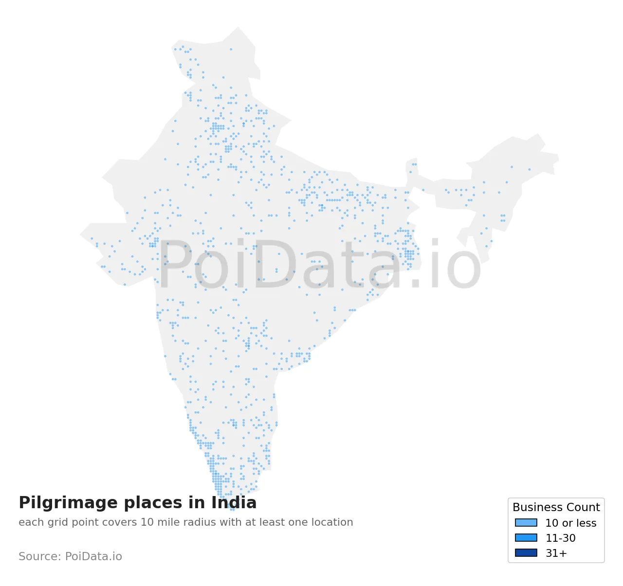 Pilgrimage place density map for India