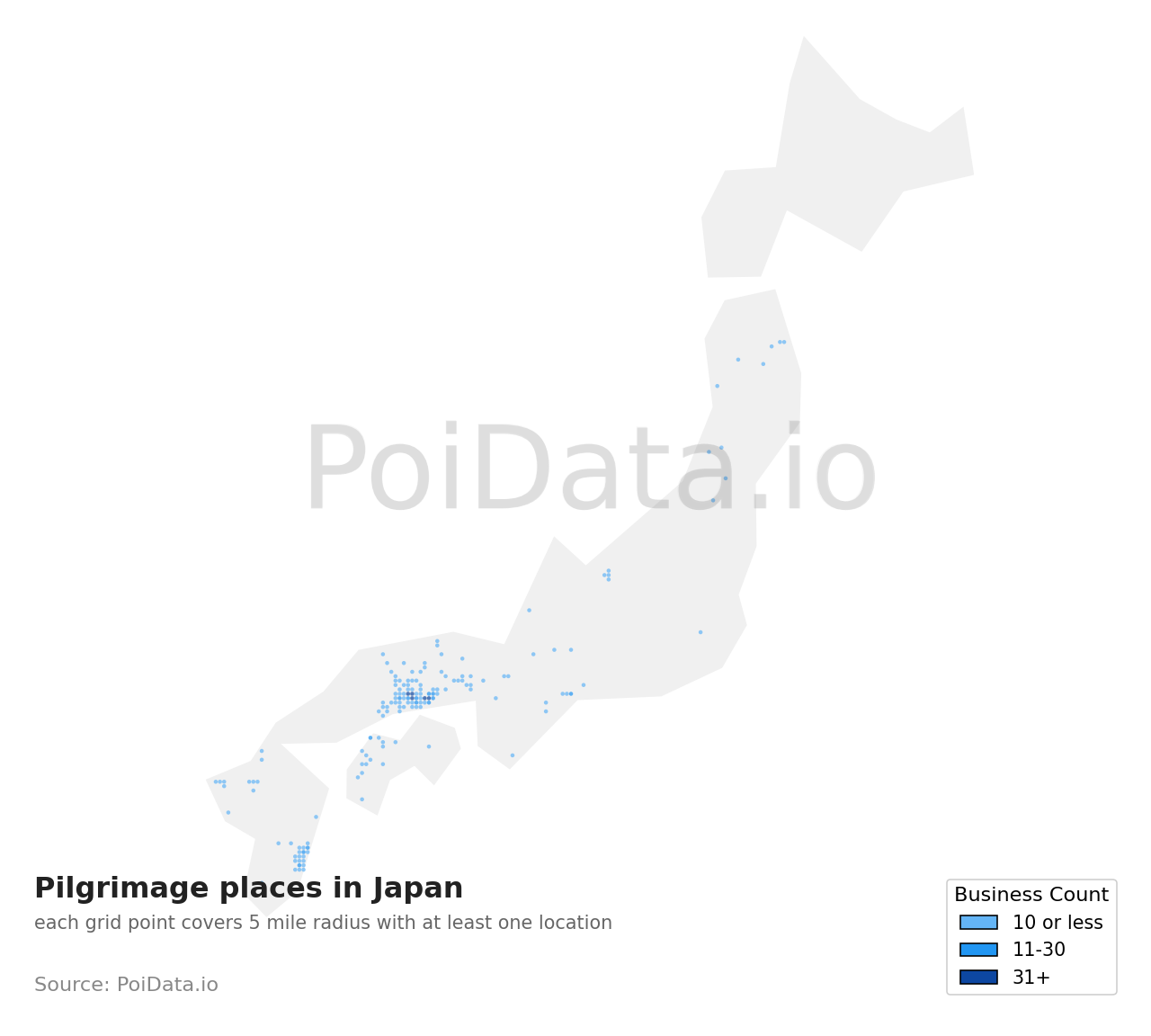 Pilgrimage place density map for Japan