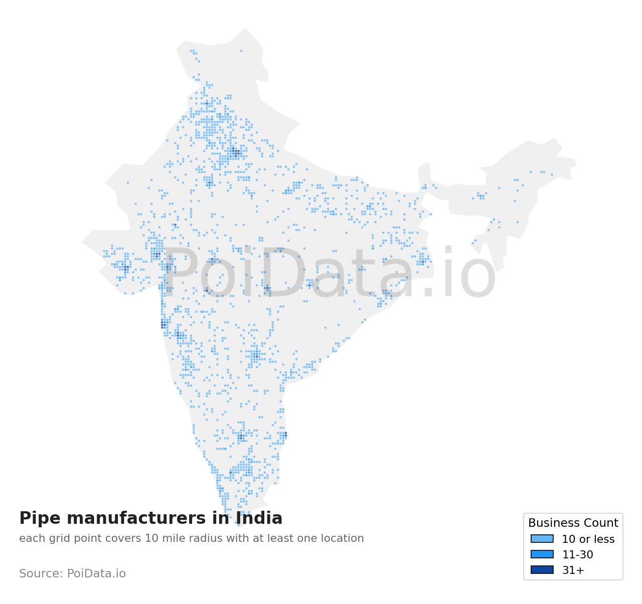 Pipe manufacturer density map for India
