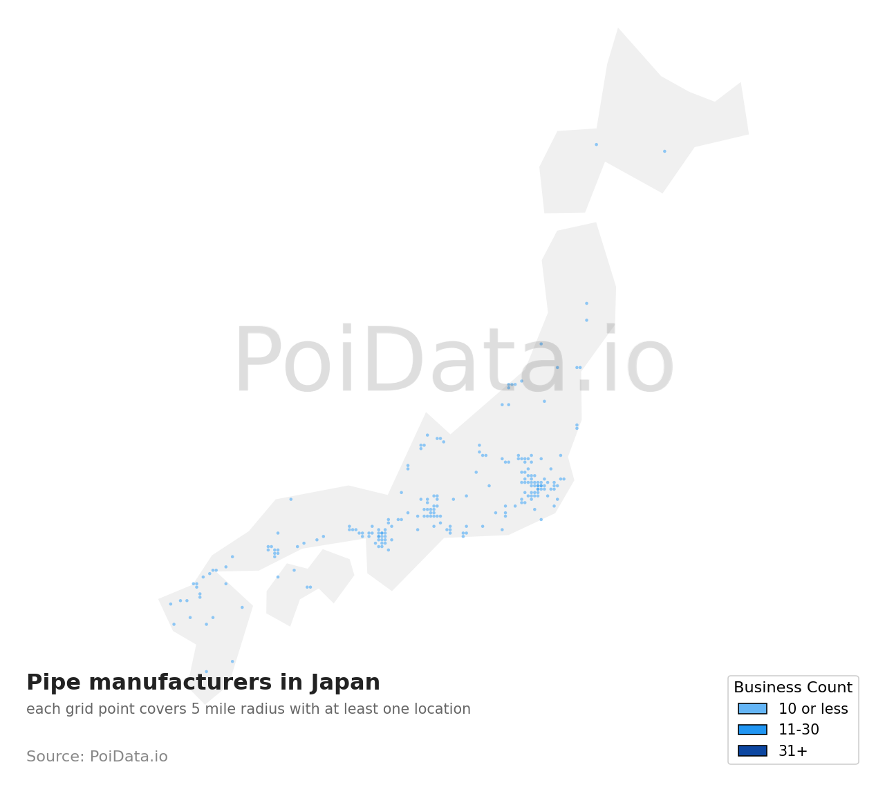 Pipe manufacturer density map for Japan