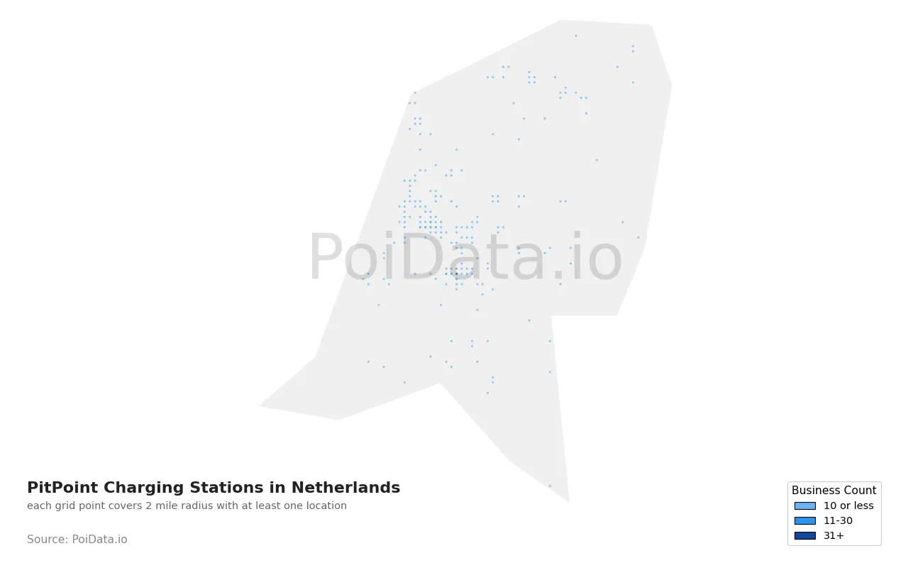 PitPoint Charging Station density map for Netherlands