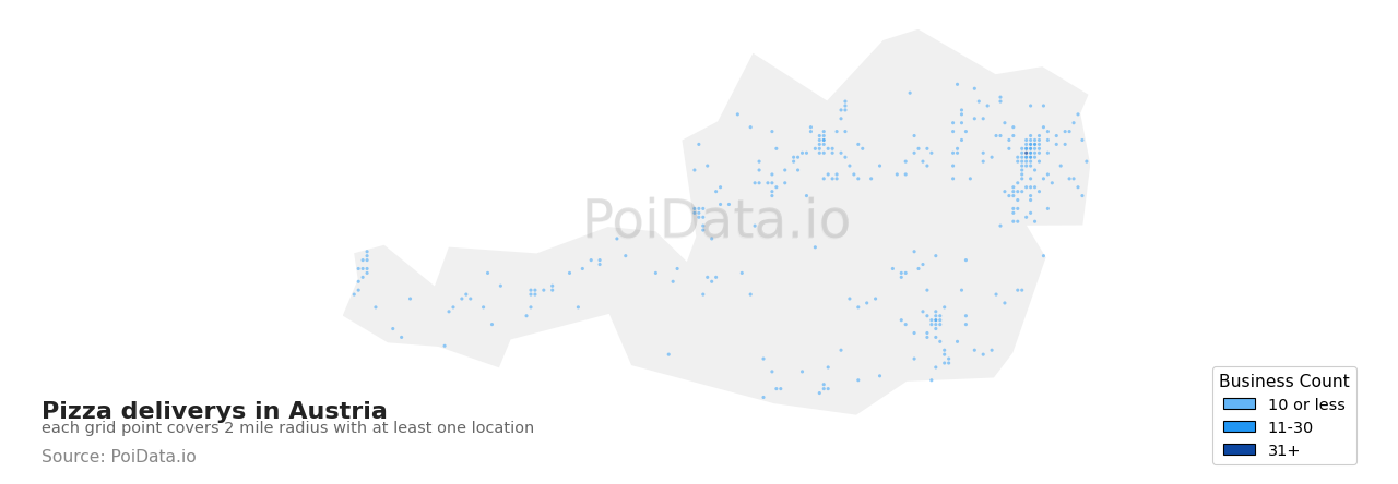 Pizza delivery density map for Austria