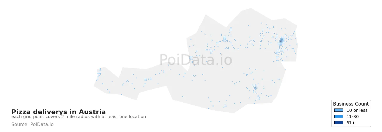 Pizza delivery density map for Austria